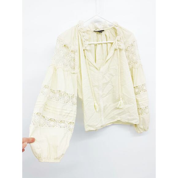 AE Studio Embroidered Boho Bohemian Balloon Sleeve Blouse Notched neckline Sz S - Picture 2 of 4